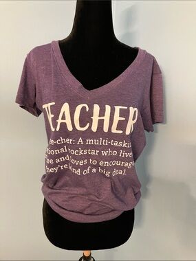 Purple "Teacher" Short Sleeve V-Neck Tee